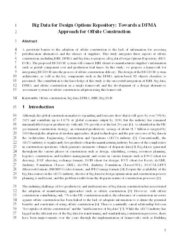 Big data for design options repository: Towards a DFMA approach for offsite construction Thumbnail