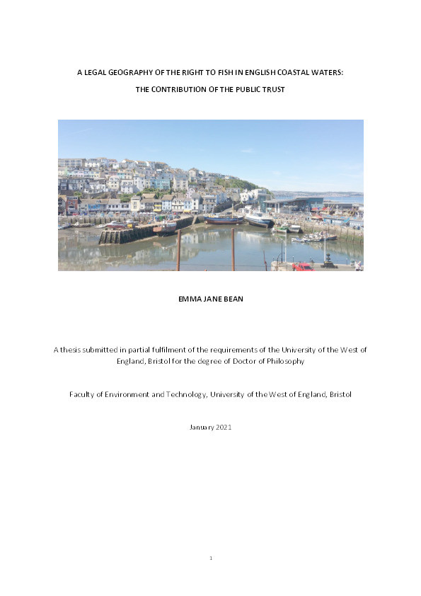 A legal geography of the right to fish in English coastal waters: The contribution of the public trust Thumbnail