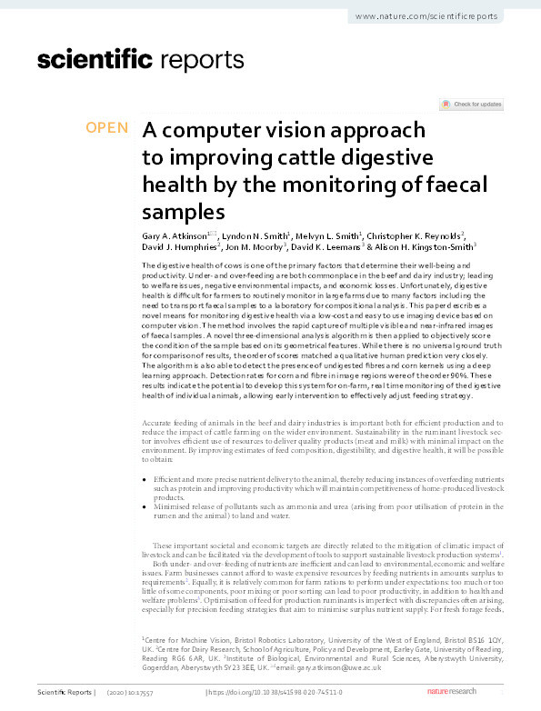 A computer vision approach to improving cattle digestive health by the monitoring of faecal samples Thumbnail