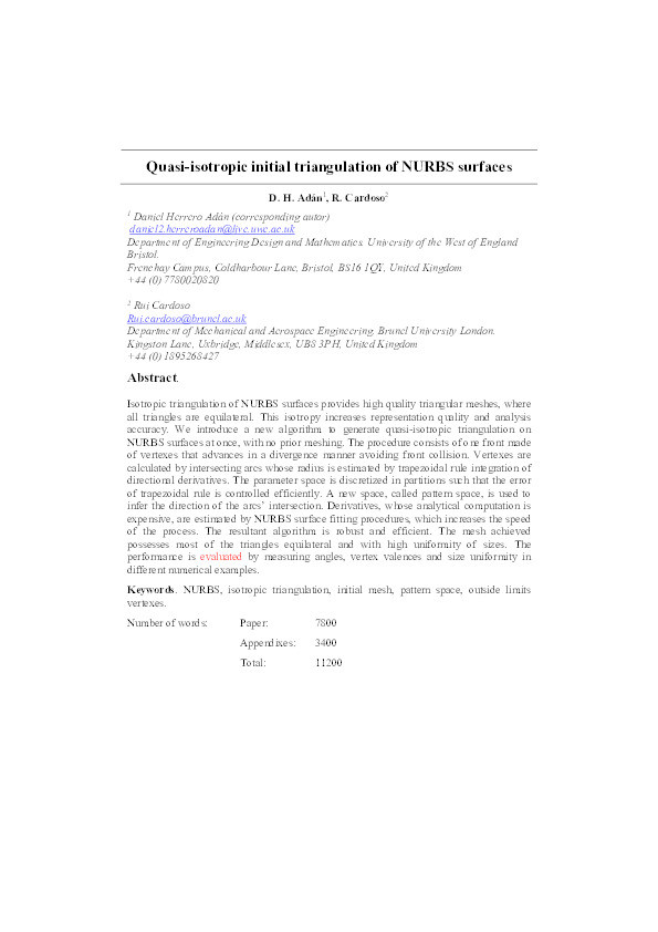 Quasi-isotropic initial triangulation of NURBS surfaces Thumbnail
