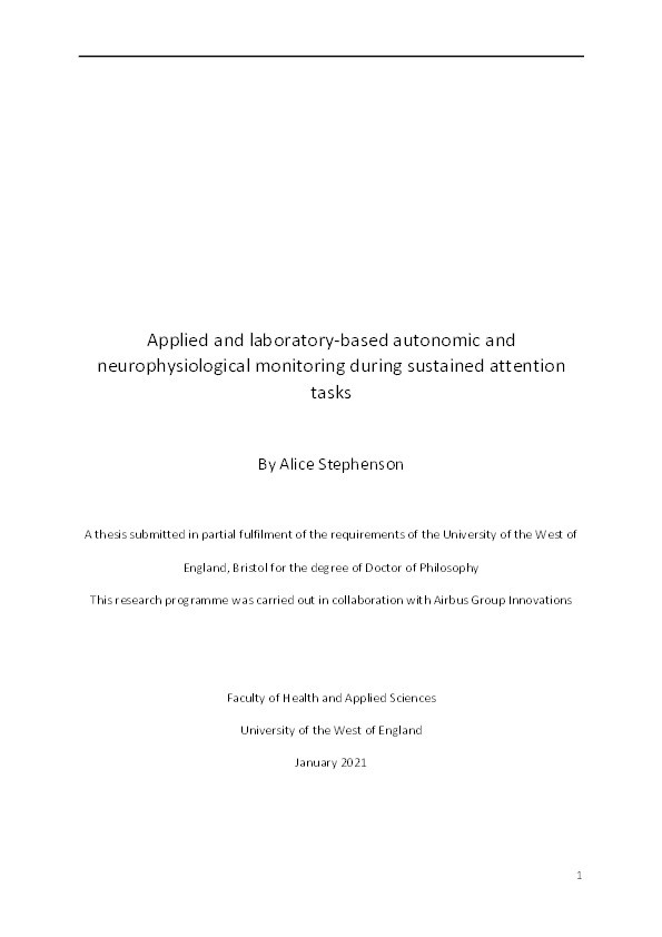 Applied and laboratory-based autonomic and neurophysiological monitoring during sustained attention tasks Thumbnail