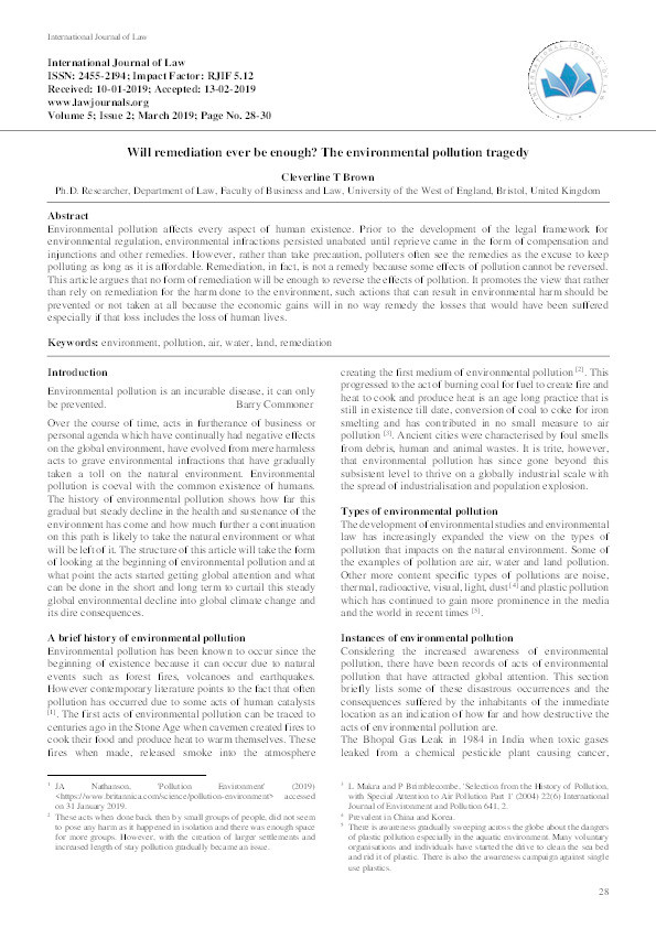 Will remediation ever be enough? The environmental pollution tragedy Thumbnail