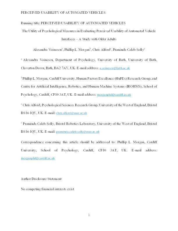 The utility of psychological measures in evaluating perceived usability of automated vehicle interfaces – A study with older adults Thumbnail
