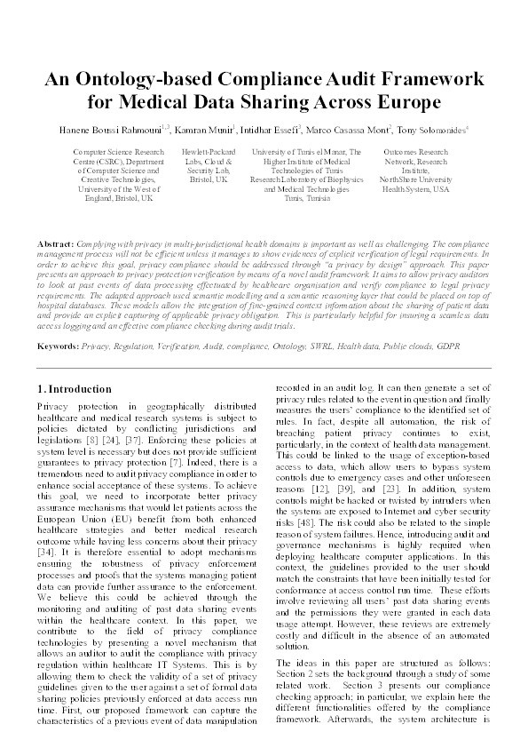 An ontology-based compliance audit framework for medical data sharing across Europe Thumbnail