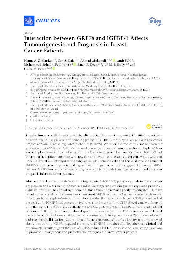 Interaction between GRP78 and IGFBP-3 affects tumourigenesis and prognosis in breast cancer patients Thumbnail