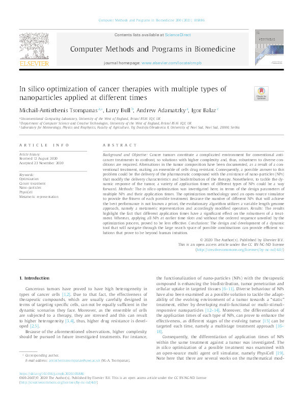 In silico optimization of cancer therapies with multiple types of nanoparticles applied at different times Thumbnail