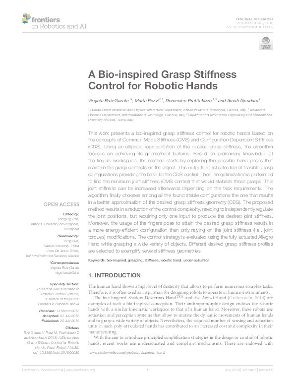 A bio-inspired grasp stiffness control for robotic hands Thumbnail