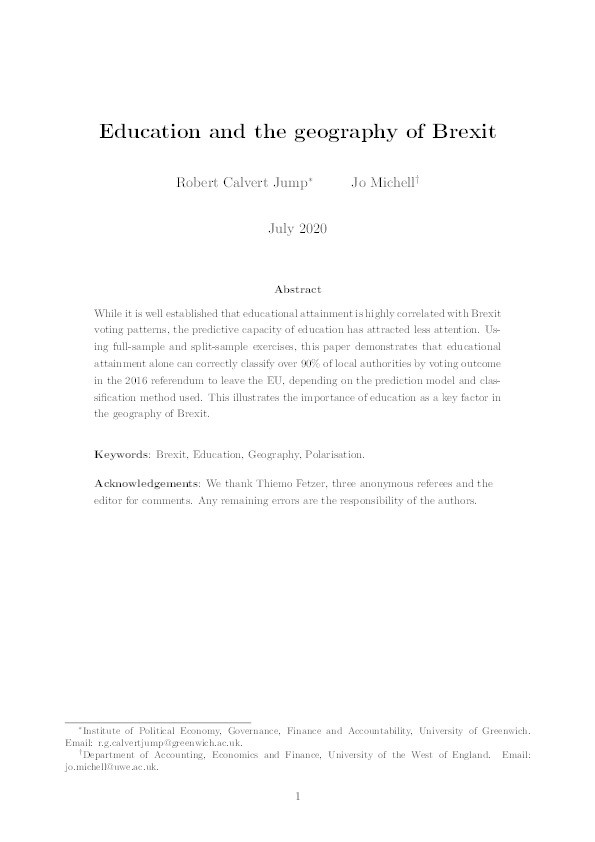 Education and the geography of Brexit Thumbnail