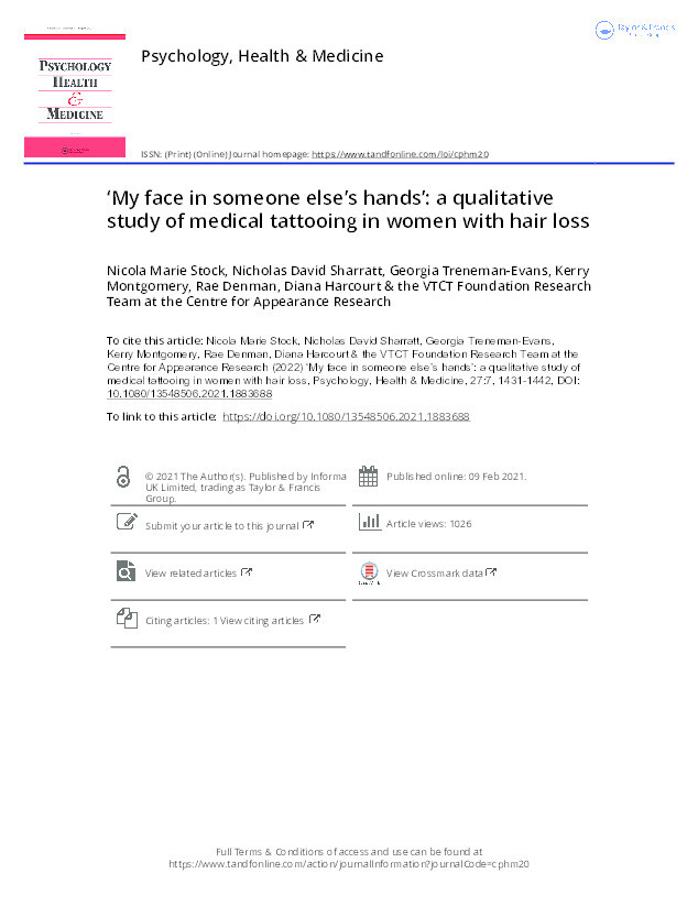 ‘My face in someone else’s hands’: A qualitative study of medical tattooing in women with hair loss Thumbnail