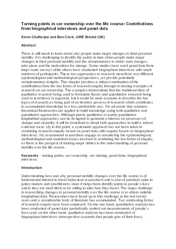 Turning points in car ownership over the life course: Contributions from biographical interviews and panel data Thumbnail