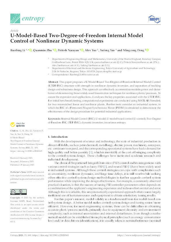 U-model-based two-degree-of-freedom internal model control of nonlinear dynamic systems Thumbnail