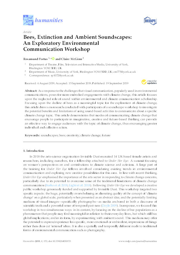 Bees, extinction and ambient soundscapes: An exploratory environmental communication workshop Thumbnail