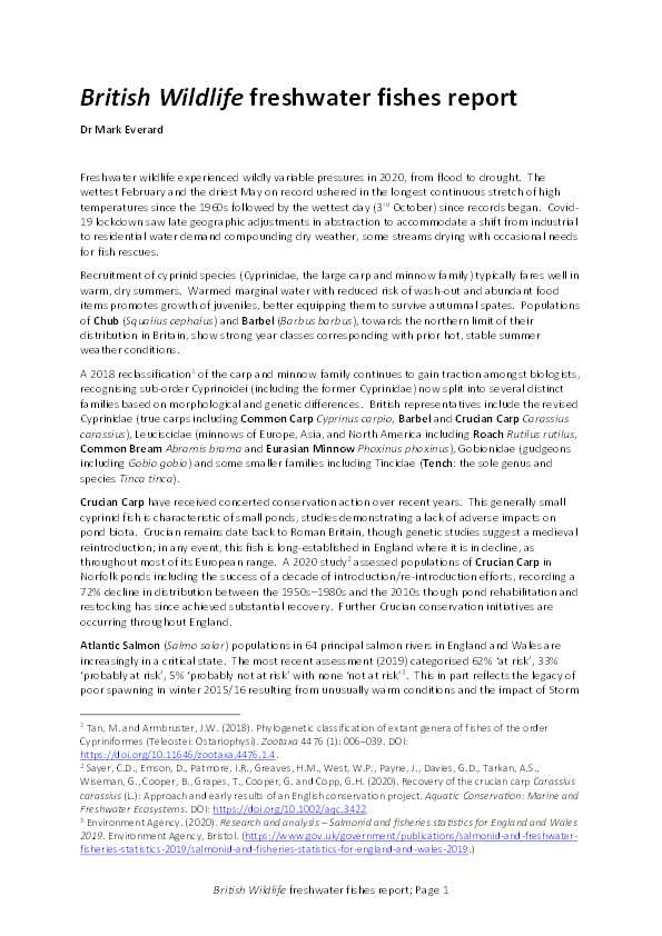 Wildlife reports: Freshwater fish Thumbnail