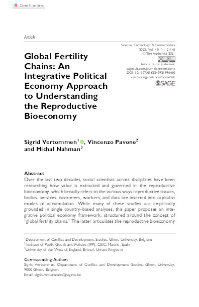 Global fertility chains: An integrative political economy approach to understanding the reproductive bioeconomy Thumbnail