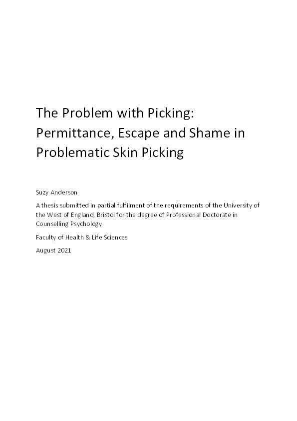 The problem with picking: Permittance, escape and shame in  problematic skin picking Thumbnail