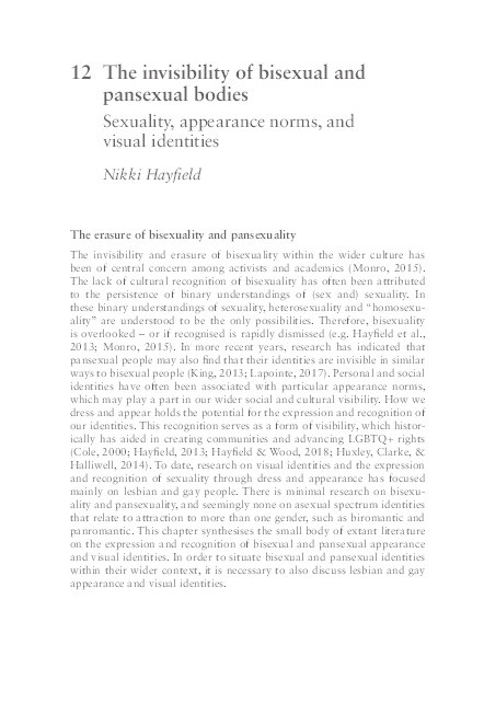 The invisibility of bisexual and pansexual bodies: Sexuality, appearance norms, and visual identities Thumbnail