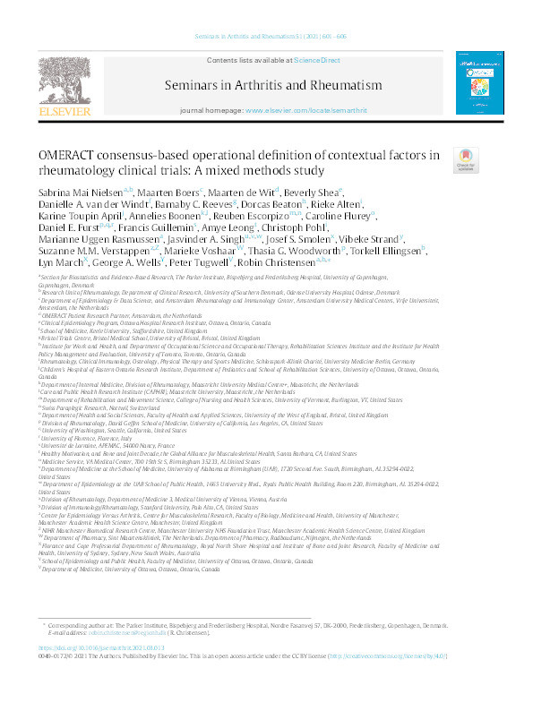 OMERACT consensus-based operational definition of contextual factors in rheumatology clinical trials: A mixed methods study Thumbnail