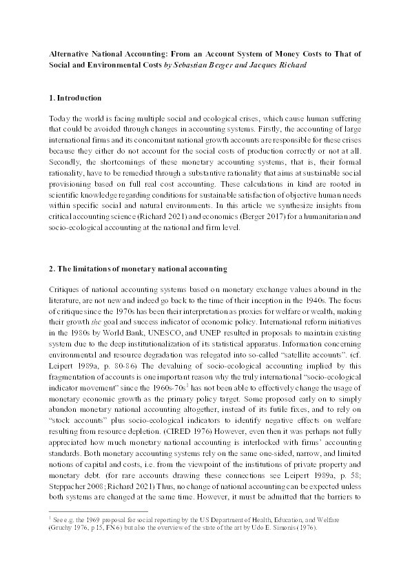 Alternative national accounting: From monetary to social cost accounting Thumbnail