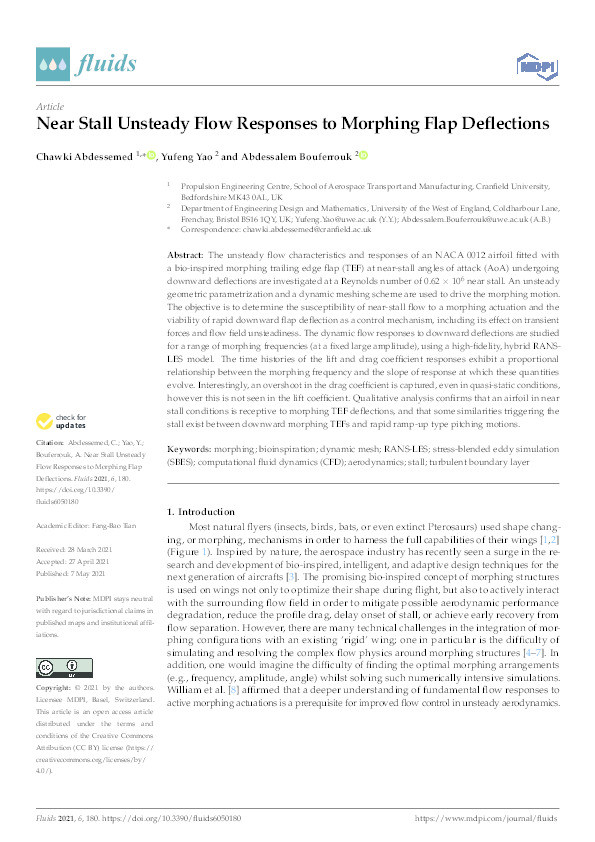 Near stall unsteady flow responses to morphing flap deflections Thumbnail
