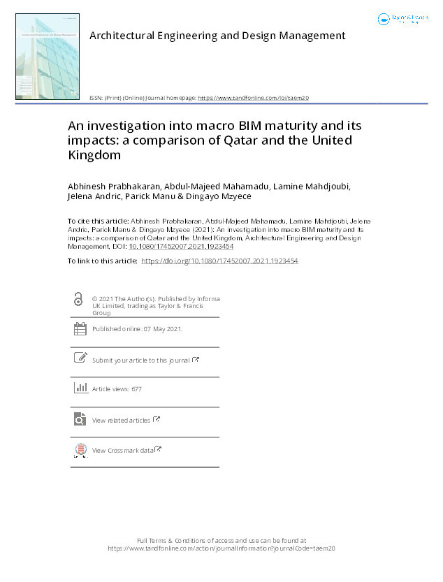 An investigation into macro BIM maturity and its impacts: A comparison of Qatar and the United Kingdom Thumbnail