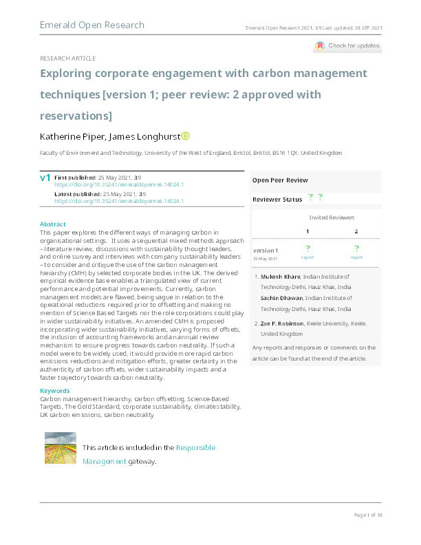 Exploring corporate engagement with carbon management techniques Thumbnail