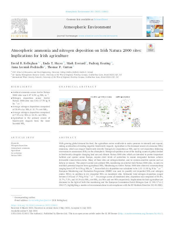 Atmospheric ammonia and nitrogen deposition on Irish Natura 2000 sites: Implications for Irish agriculture Thumbnail