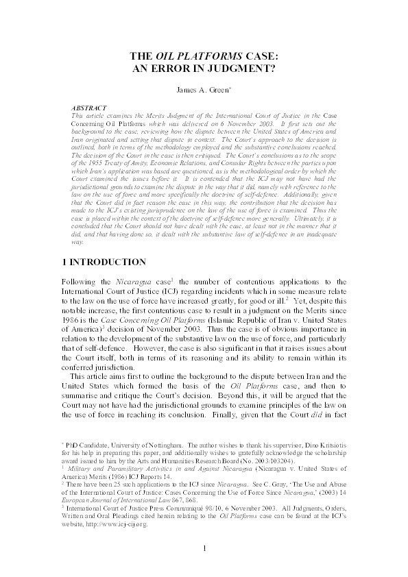 The oil platforms case: An error in judgment? Thumbnail