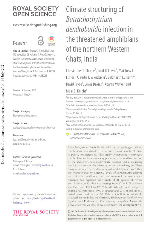 Climate structuring of Batrachochytrium dendrobatidis infection in the