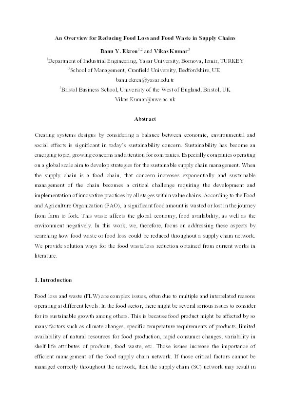 An overview for reducing food loss and food waste in supply chains Thumbnail