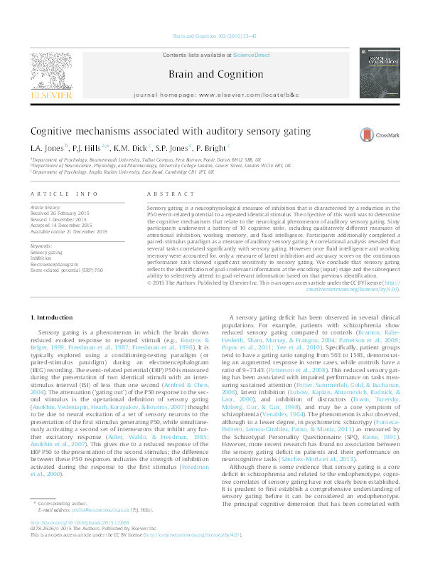 Cognitive mechanisms associated with auditory sensory gating Thumbnail