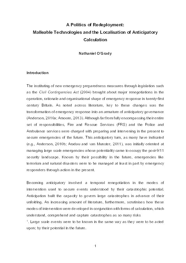 The politics of redeployment: Malleable technologies and the localisation of anticipatory calculation Thumbnail