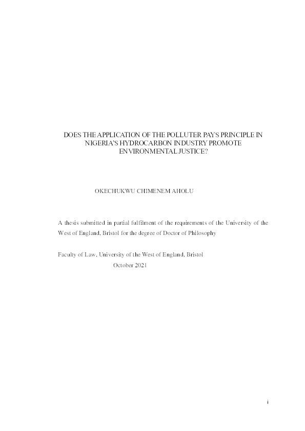 Does the application of the polluter pays principle in Nigeria's oil industry promote environmental justice? Thumbnail