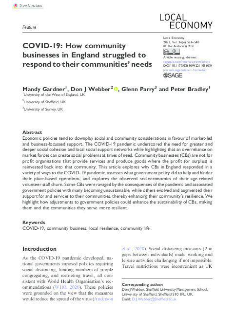 COVID-19: How community businesses in England struggled to respond to their communities’ needs Thumbnail