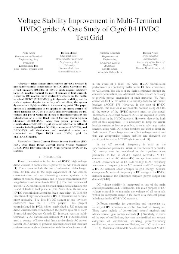 Voltage stability improvement in multi-terminal HVDC grids: A case study of cigré B4 HVDC test grid Thumbnail