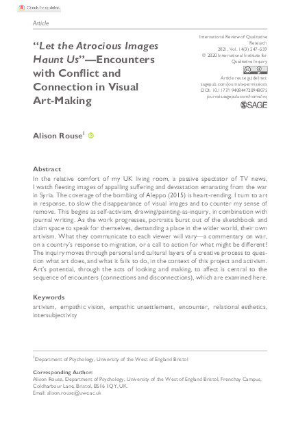 Let the atrocious images haunt us: Encounters with conflict and connection in visual art making Thumbnail