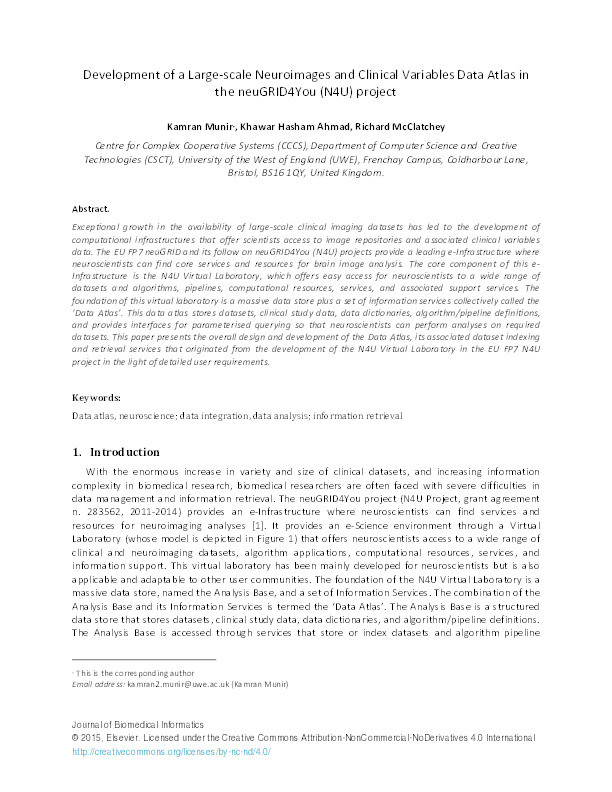 Development of a large-scale neuroimages and clinical variables data atlas in the neuGRID4You (N4U) project Thumbnail