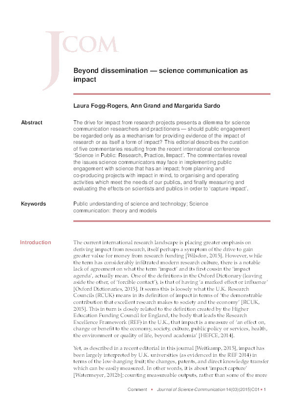 Beyond dissemination - Science communication as impact Thumbnail