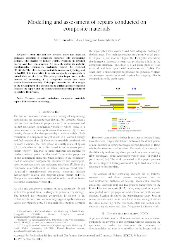 Modelling and assessment of repairs conducted on composite materials Thumbnail