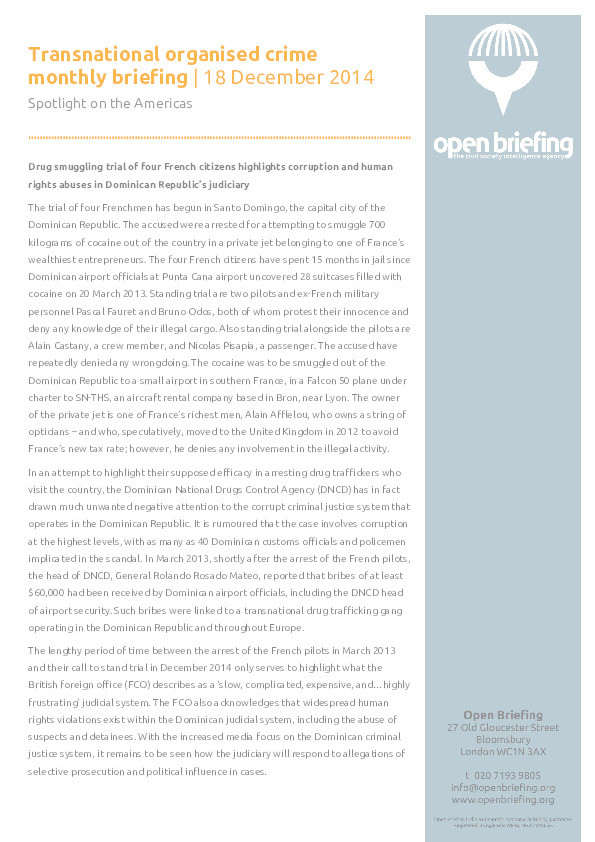 Transnational organised crime monthly briefing 18 December 2014: Spotlight on the Americas Thumbnail