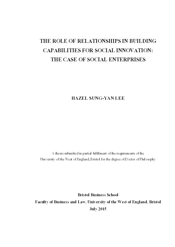 The role of relationships in building capabilities for social innovation: The case of social enterprises Thumbnail