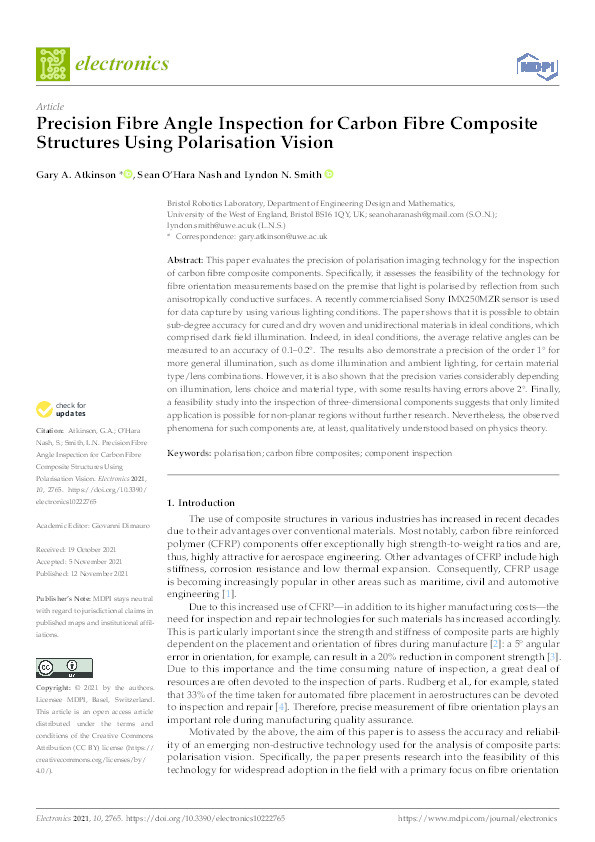 Precision fibre angle inspection for carbon fibre composite structures using polarisation vision Thumbnail