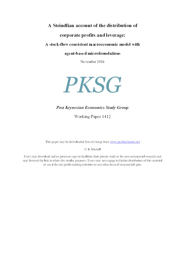 A Steindlian account of the distribution of corporate profits and leverage: A stock-flow consistent macroeconomic model with agent-based microfoundations Thumbnail