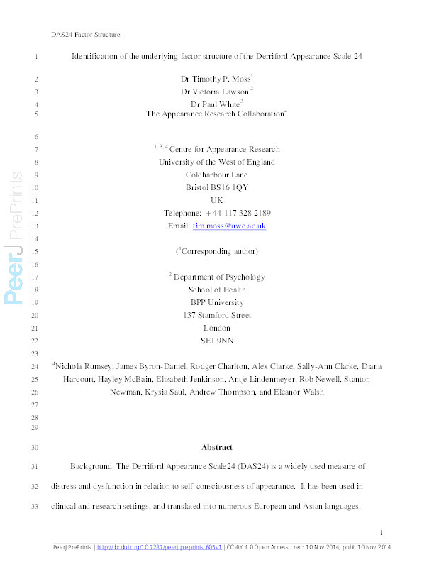 Identification of the underlying factor structure of the Derriford Appearance Scale 24 Thumbnail