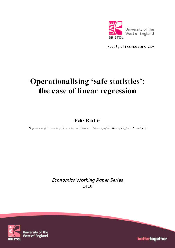 Operationalising ‘safe statistics’: The case of linear regression Thumbnail