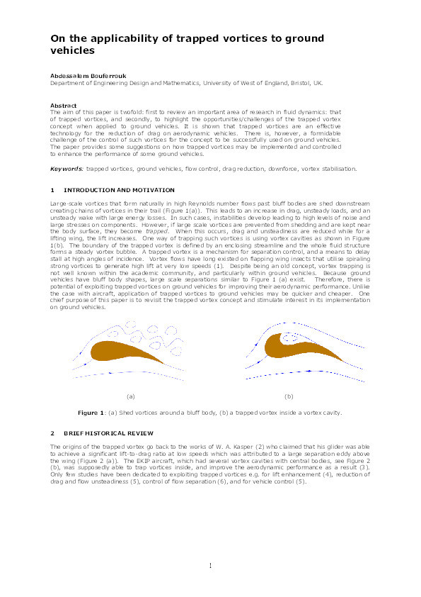 On the applicability of trapped vortices to ground vehicles Thumbnail