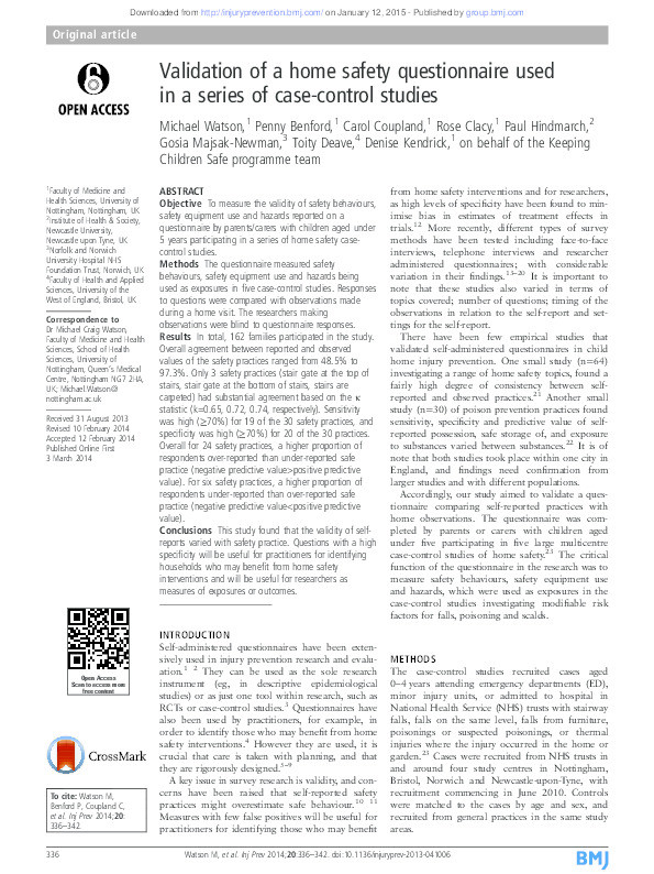 Validation of a home safety questionnaire used in a series of case-control studies Thumbnail