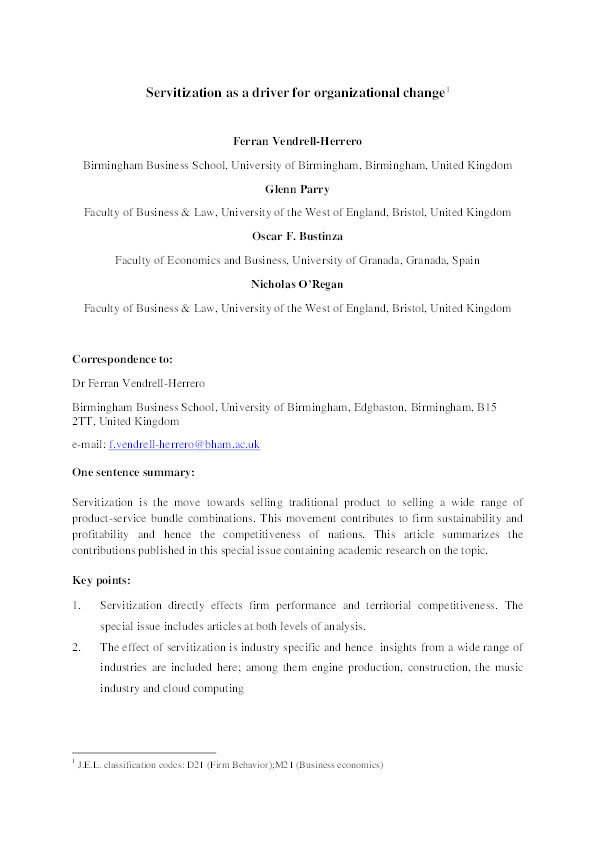 Servitization as a driver for organizational change Thumbnail