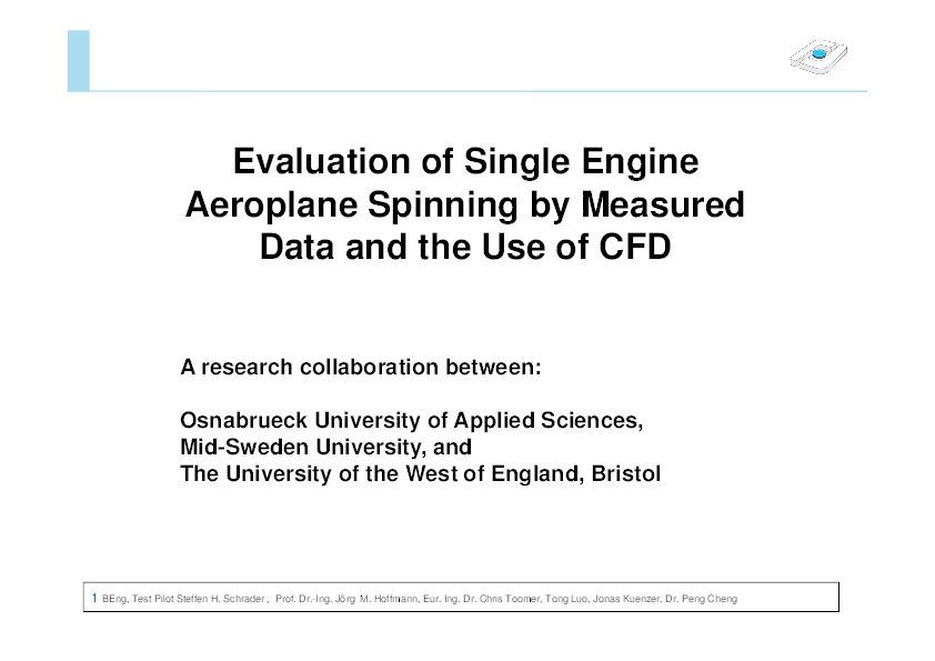 Evaluation of single engine aeroplane spinning by measured data and the use of CFD Thumbnail