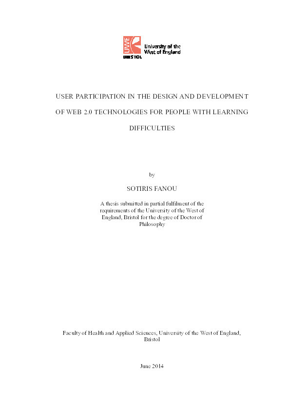 User participation in the design and development of Web 2.0 technologies for people with learning difficulties Thumbnail