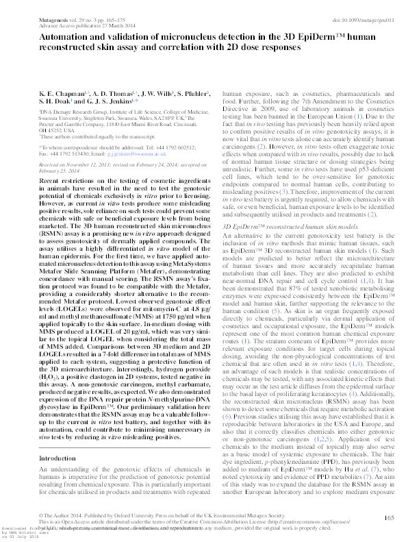 Automation and validation of micronucleus detection in the 3D EpiDerm™ human reconstructed skin assay and correl Thumbnail